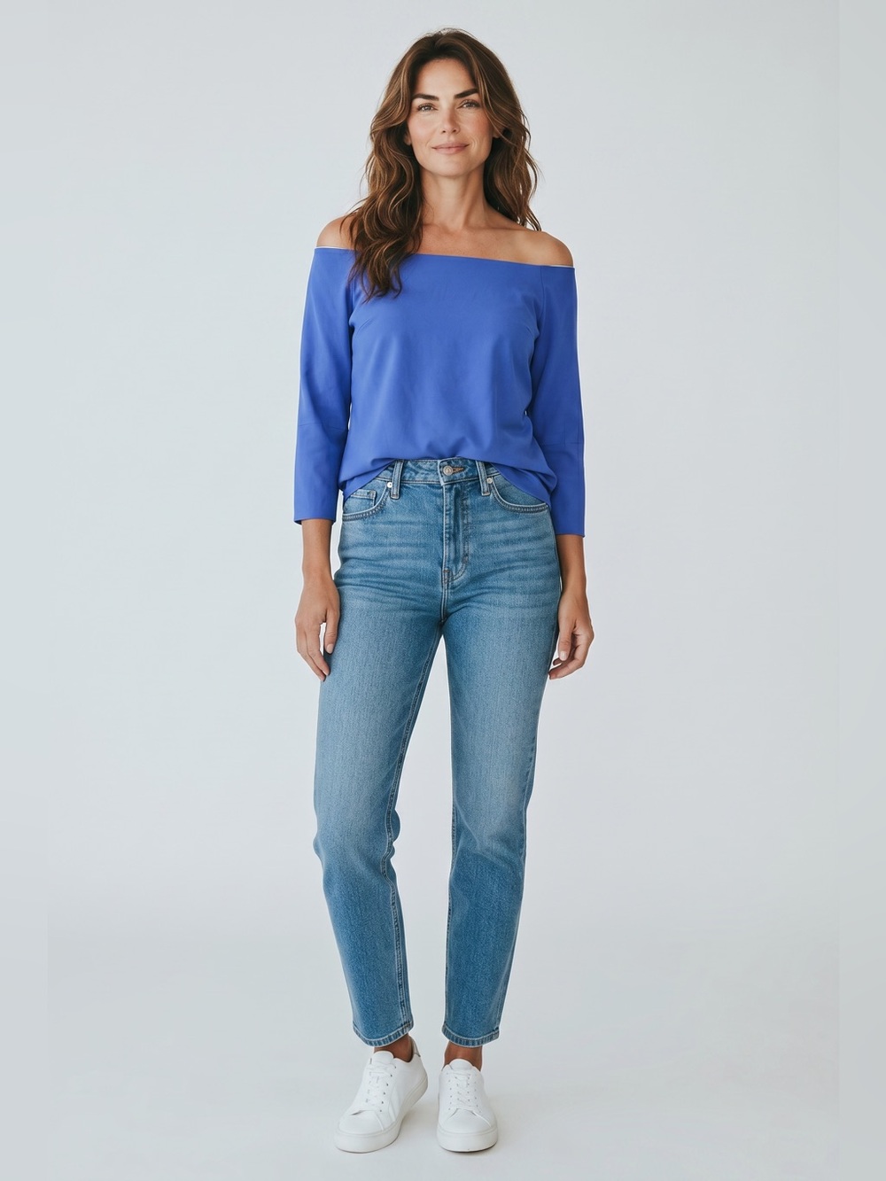 Grace Willow 3/4 Sleeve Off Shoulder Blouse // Blue // Small